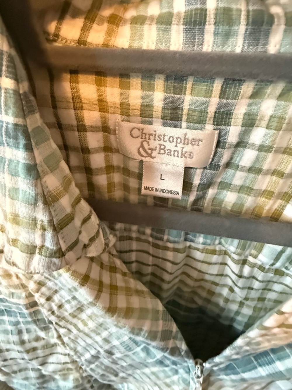Christopher & Banks Green,Blue and Cream Plaid Zip Shirt Jacket size L - Picture 3 of 5